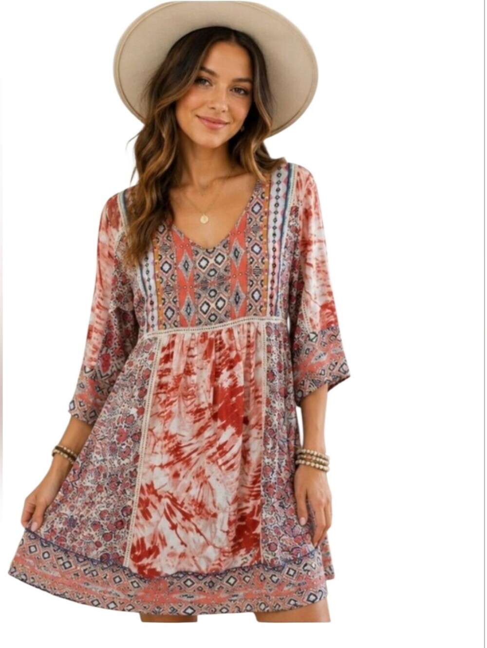 Sundance Wild Provence Mixed Print Boho Mini Dress Size Small